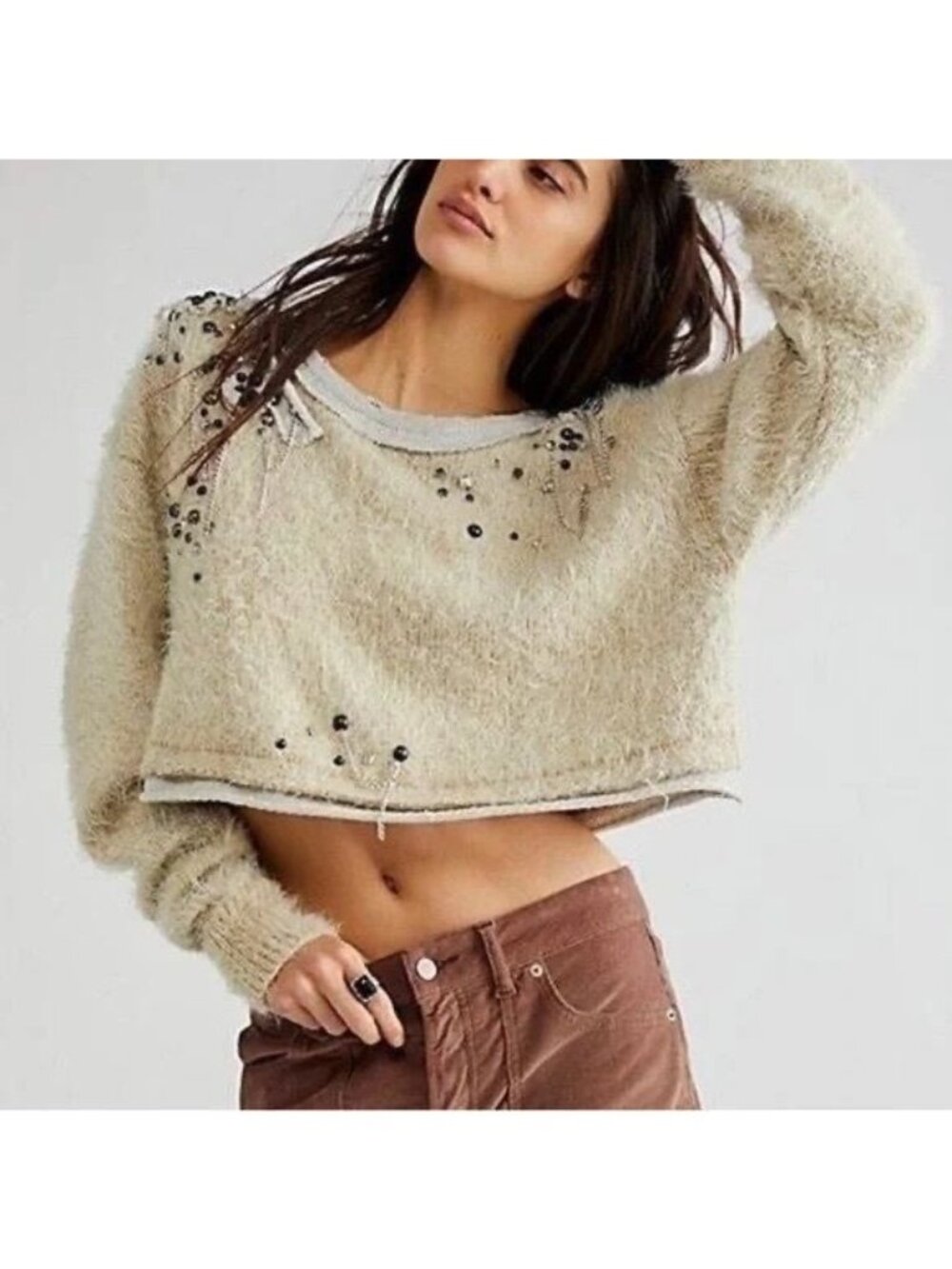 RARE NWT Free People Embellished Pull Over Knit Sweater | Mob Wife Coquette Boho - Picture 16 of 16